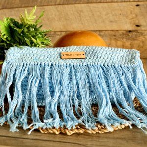 Blue woven clutch